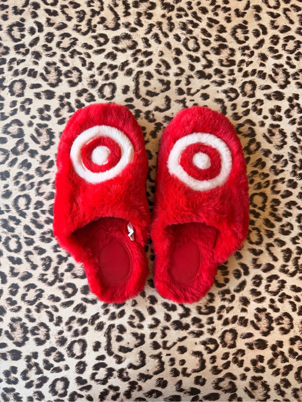 Red Fuzzy Slippers with White Target logo